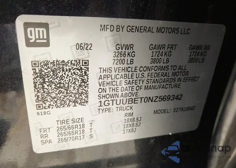 2022 GMC Sierra 1500 4Wd Short Box Sle z USA, uszkodzony, nr VIN 1GTUUBET0NZ569342